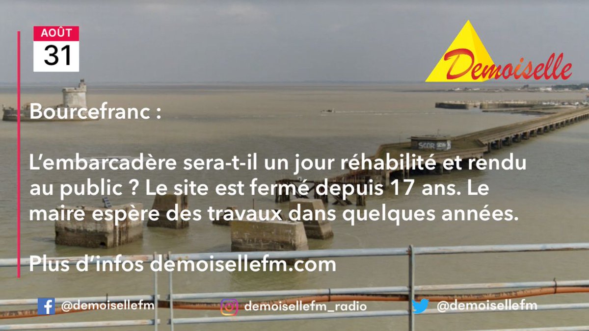 DemoiselleFM's tweet photo. Plus d’infos https://t.co/NE4OJ3BBNC
#demoisellefm #bourcefranc #embarcadere #rehabiliter #site #fermer #travaux
Suivez-nous sur les réseaux sociaux.
Facebook : @demoisellefm
Instagram : demoisellefm_radio
Twitter : @DemoiselleFm https://t.co/vLN2XKn3iG