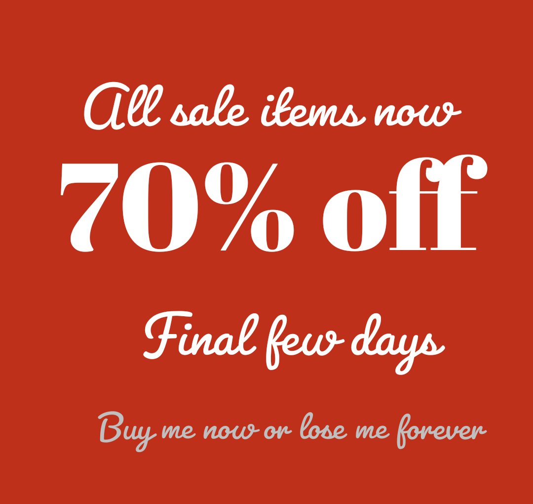 eclectichound's tweet photo. It is the last week of #Sale 
Further reductions made with all sale items now 70% off whilst stocks last.
Sale ends on Saturday 4th September.
.
.
.
#BuyMeNowOrLoseMeForever #ClearanceSale #BagABargain #FinalFewDays #EclecticHound #HelloWinchester #IndieBiz https://t.co/7unEOUE2VV