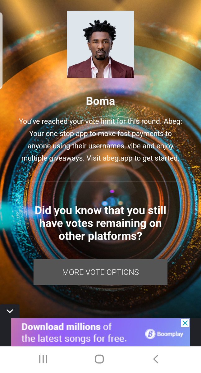 believdat's tweet photo. Make sure you exhaust all your votes on boma on all the platforms.. if you exhaust your vote on only one platform, you still have more votes to go on other platforms. No votes should be left unused.
#Boma💣 #Bomzzzy💣 #OkroGeng💣 #boomboma💣 #boomboomboma💣 https://t.co/RNg38EeewI