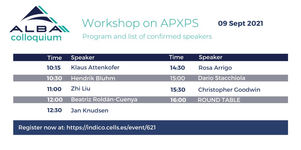 ALBAsynchrotron's tweet photo. #ALBAII WORKSHOP ON APXPS, 9 Sep 2021
An overview of #APXPS and its application in several fields, including #catalysis #electrochemistry & #environmentalchemistry. The users community is invited to share their interests for ALBA II.
Register now 👉https://t.co/CGom2CnNze https://t.co/ZjFh9piaKU