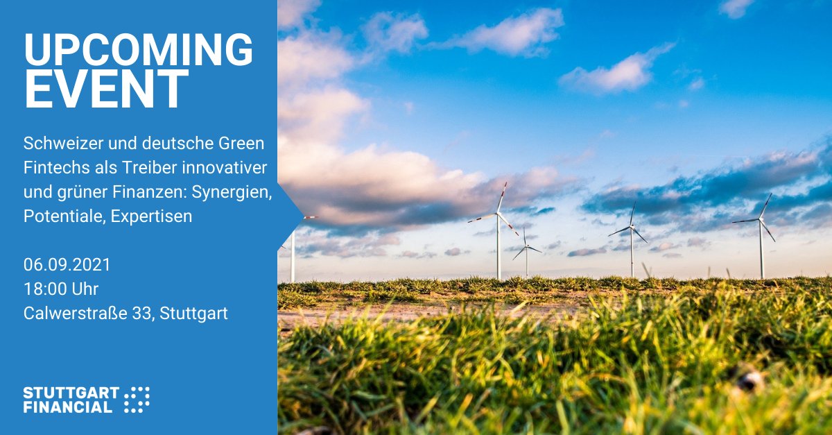 Am 06.09.2021 findet die spannende Veranstaltung „Schweizer und deutsche Green Fintechs als Treiber innovativer und grüner Finanzen: Synergien, Potentiale, Expertisen“ in Stuttgart statt. 
Klingt interessant? Weitere Informationen finden Sie hier ➡️ bit.ly/3BlrhmL