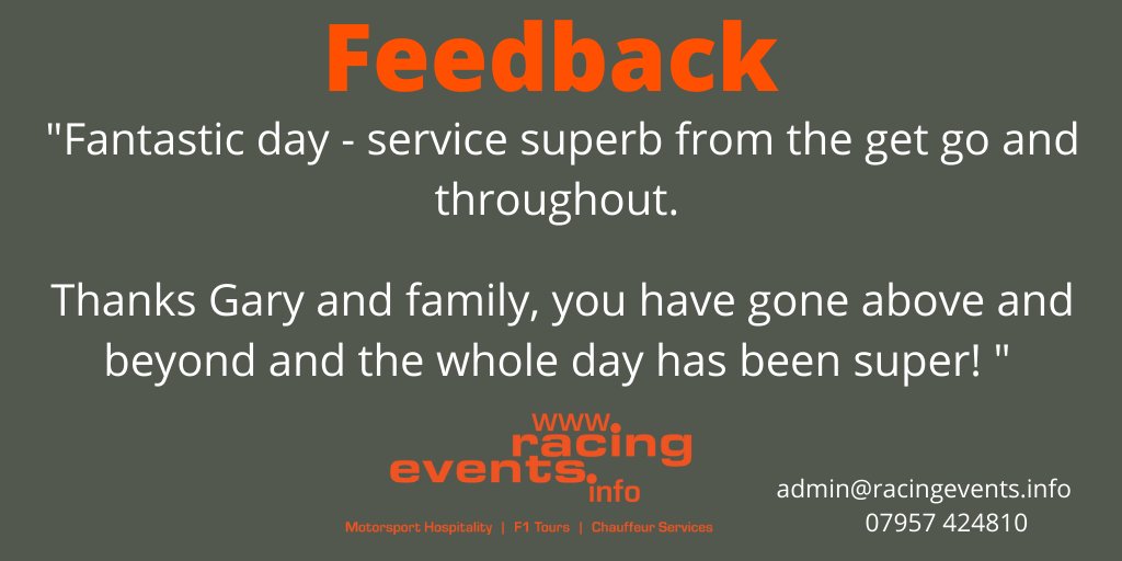 RacingEvents's tweet image. GREAT #customerservice is our number 1 priority as we want all of our guests to have an amazing day when they visit our suites, so we love receiving #feedback like this!  

If you'd like to experience great #Motorsport &amp;amp; exceptional #hospitality contact us Admin@RacingEvents.info