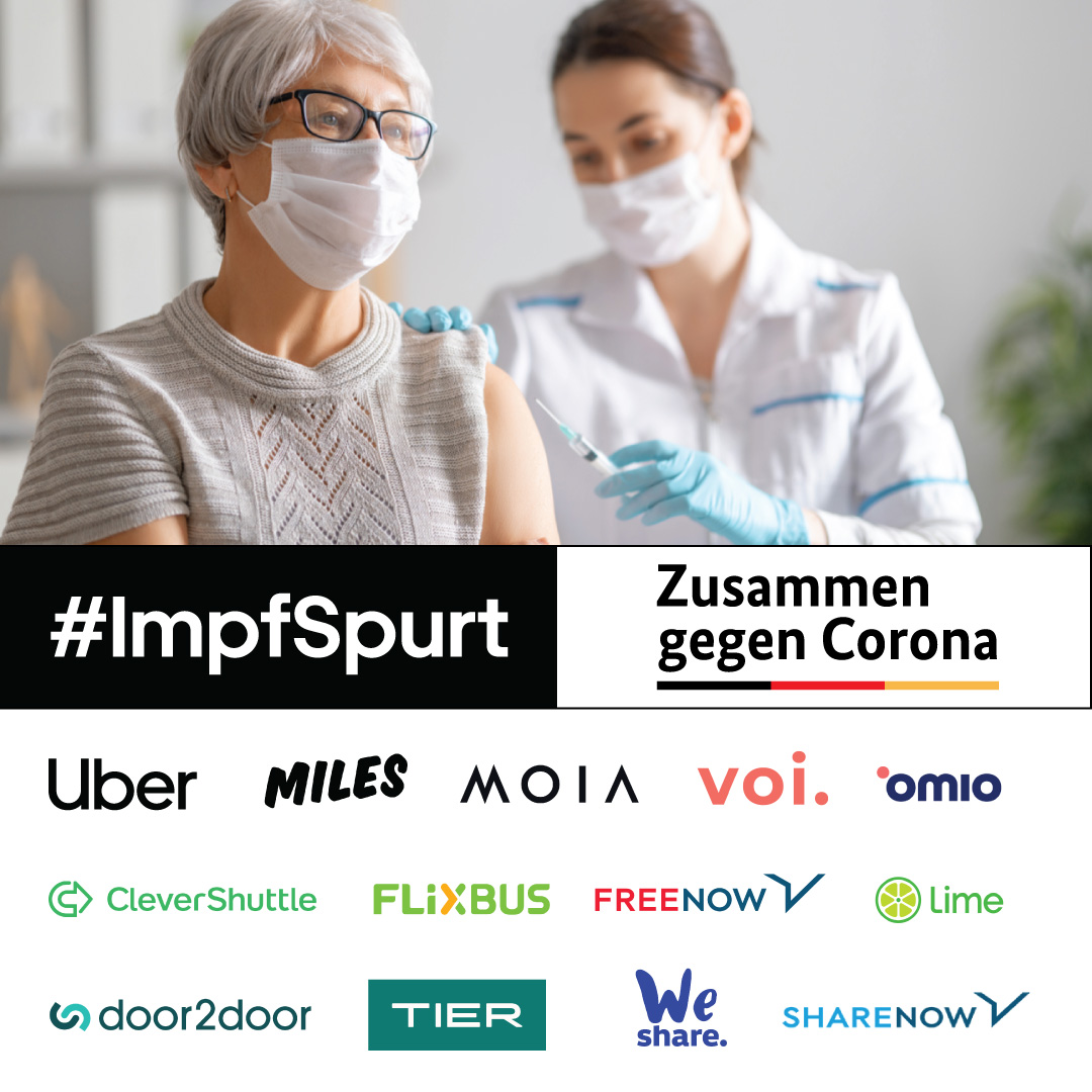 FlixBus_DE's tweet photo. Zusammen gegen #Corona! Gemeinsam mit @Uber_Ger, @ShareNow_global und 10 weiteren tollen Partnern erklären wir den #September zum #Impfmonat. #Flix #ImpfSpurt https://t.co/n9G46K2LZ9