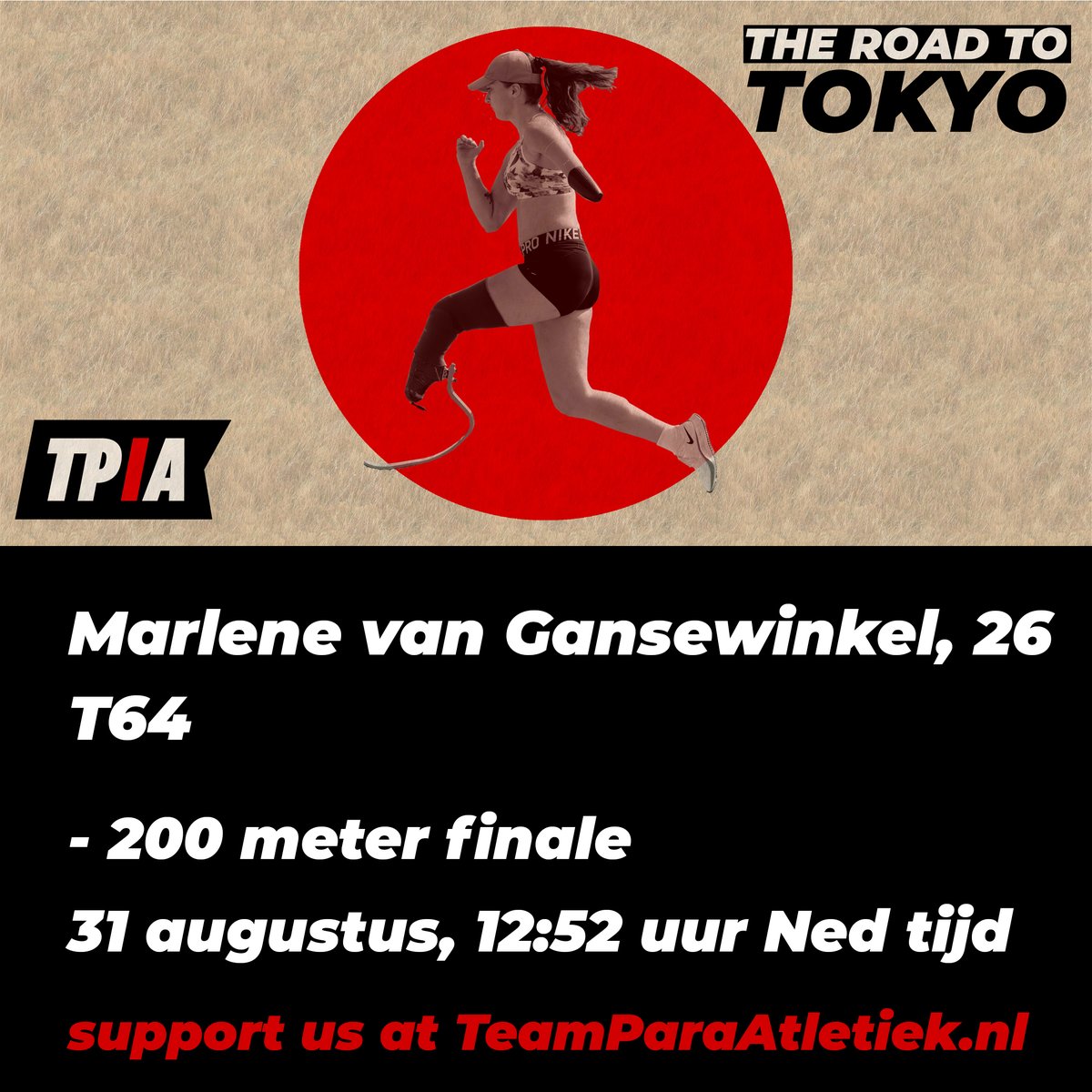 Marlene gaat straks knallen op de 200m! Go go go Marlene!
#para #paraathlete #paraathletics #parasport #paralympics #paralympic #paralympicgames #paralympics2020 #paralympics2020tokyo #tokyo2020 #tokyo202one #tokyoparalympics #teamparaatletiek <a href="/NOSsport/">NOS Sport</a> <a href="/teamnl/">TeamNL</a>