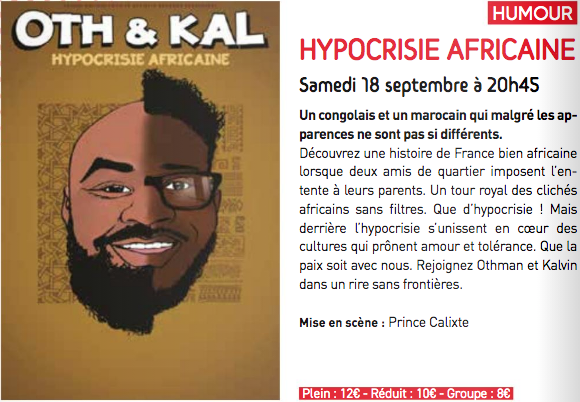 AulnaySousBois's tweet photo. [AGENDA] 📆 Le samedi 18 septembre à 20h45, Othman et Kalvin vous proposent un spectacle plein d'humour ! 

Découvrez "Hypocrisie Africaine" au Nouveau Cap.

EN SAVOIR PLUS 👉https://t.co/fsZMWAA7ju https://t.co/YOkRhacNd5