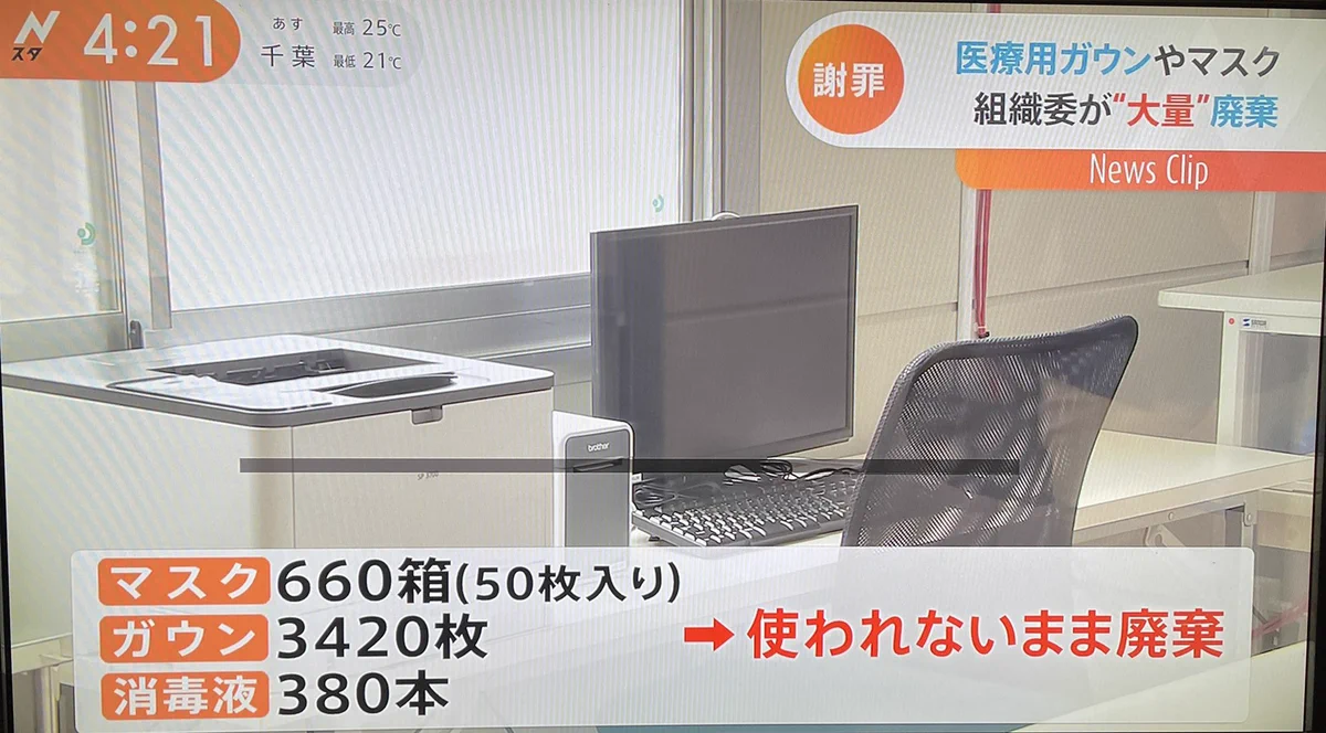 オリンピックで使われなかった手袋やマスクやガウンが廃棄されていた・・・