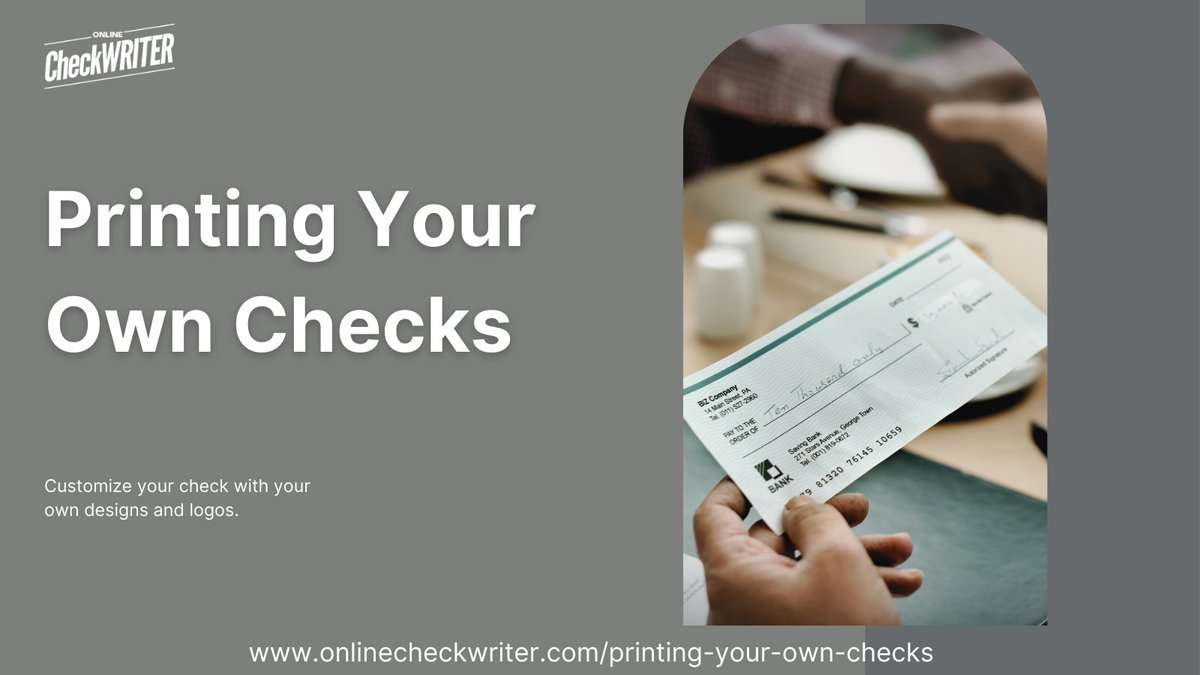 webcheckwriter's tweet image. onlinecheckwriter.com/printing-your-…

Printing your own checks is the most economical and efficient way. Online Check Writer allows you to create custom checks online and print as needed using your standard printer.

#PrintingYourOwnChecks #CanIPrintChecks #PrintChecksFromHome