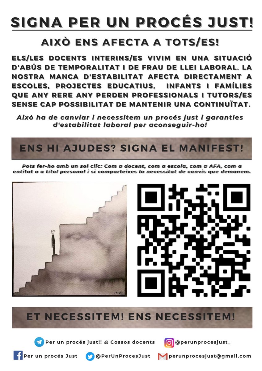 PerUnProcesJust's tweet image. A punt per començar un curs on caldrà insisitir amb força pel respecte dels nostres drets com a docents. 
Nosaltres estem a punt i disposats/des per entregar-nos a la nostra feina i amb aquesta lluita que ENS AFECTA A TOTS/ES!

Ens hi ajudes?

@perunprocesjust_