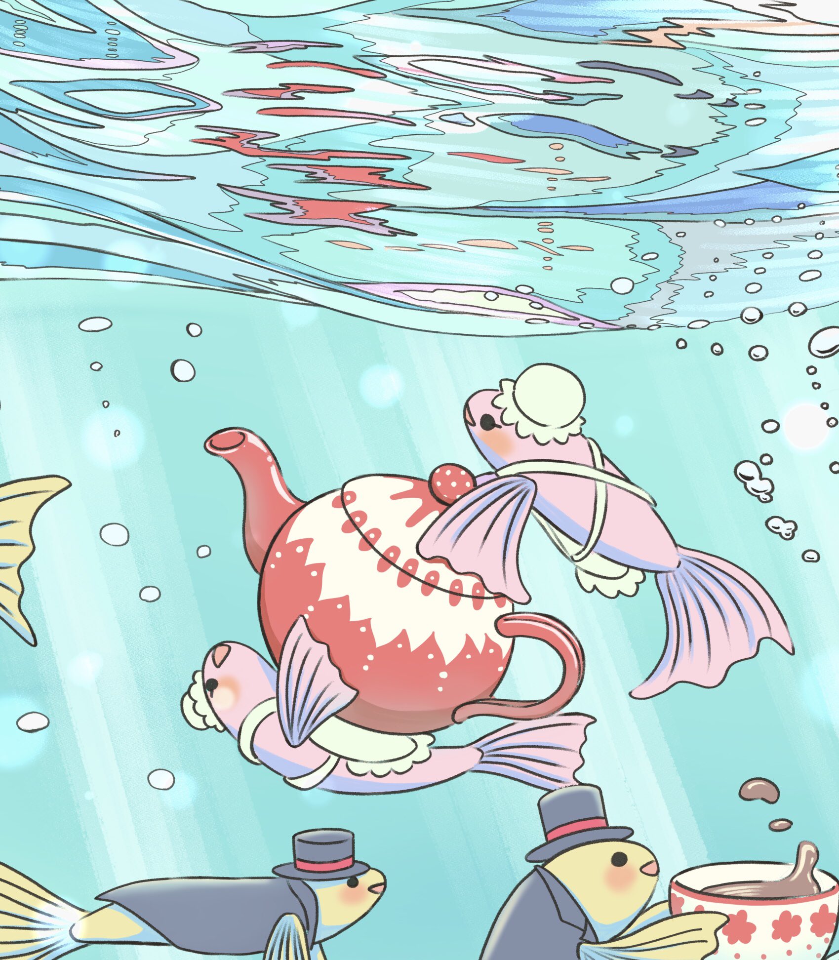 تويتر Natamooo على تويتر 愉快な魚達の水中お茶会 Instagramの方で軽美術部様の 彼女が驚いたそのわけは に参加させて頂くために描きました イラスト 水中 水面 女の子 魚 お茶会 不思議 イラスト好きさんと繋がりたい Illustration Design T Co