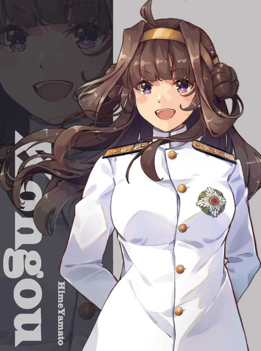 kongou (kancolle) 1girl long hair hair bun brown hair double bun solo uniform  illustration images