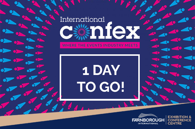 Farnborough_Int's tweet photo. Only 1 day until @IntlConfex opens its doors to all #eventprofs!
 
We cannot wait to reconnect with everyone from the events industry at @ExCeLLondon!
 
Come see us at stand H22C to discover your partner and venue for your next event. 
 
#RediscoverEvents #ReigniteAdventure https://t.co/aNT9bFVCuK