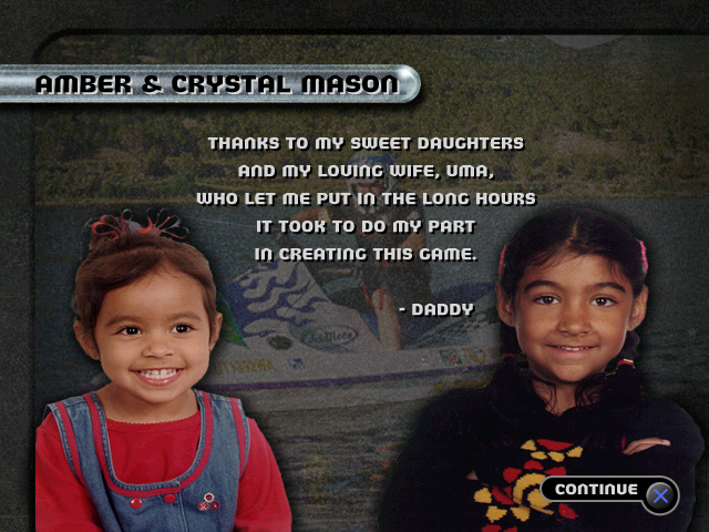 GregBruhl3's tweet photo. The Secret Dedicated Message from Jet Moto 2 1997
Crystal and Amber, The Two Daughters of Director Michael Liston Mason
#JetMoto2
#Playstation
#SingleTrac https://t.co/bdUZNityFN