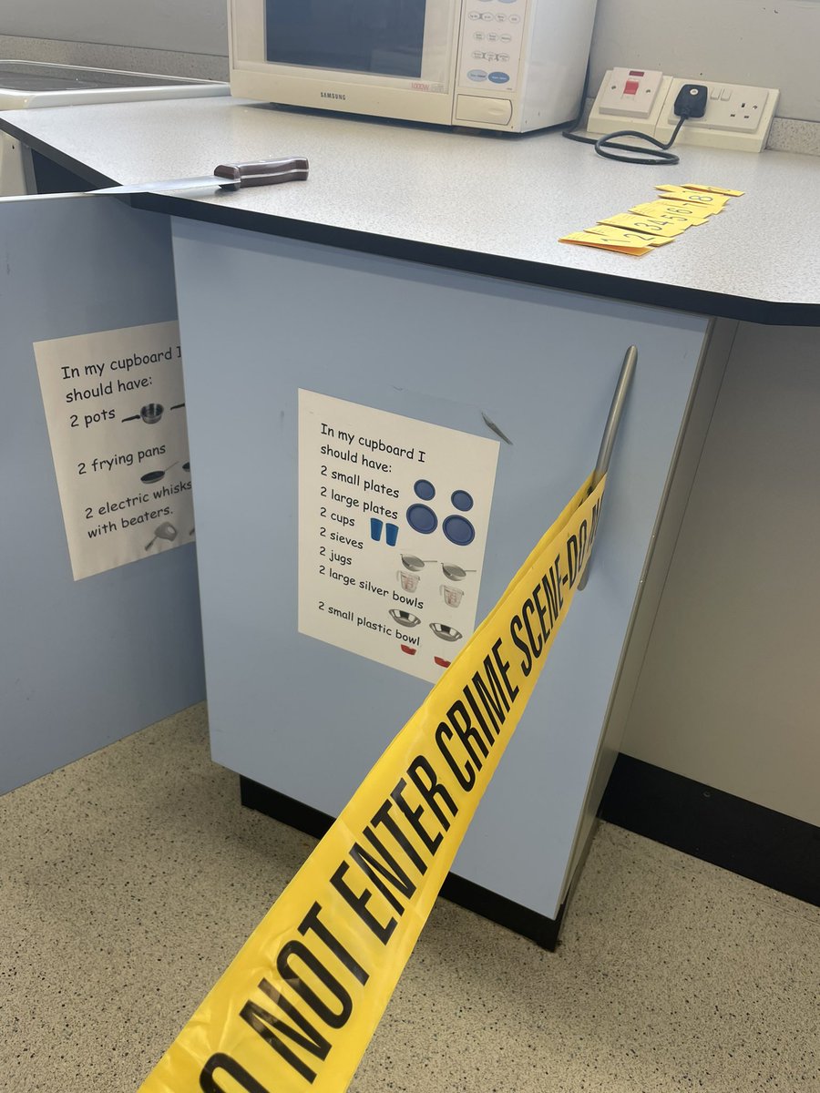StMauricesHE's tweet photo. Crime scene time for S1 this week! #stmaurices #safetyinthekitchen ๐ฎ๐ป https://t.co/fouwOvAfFt