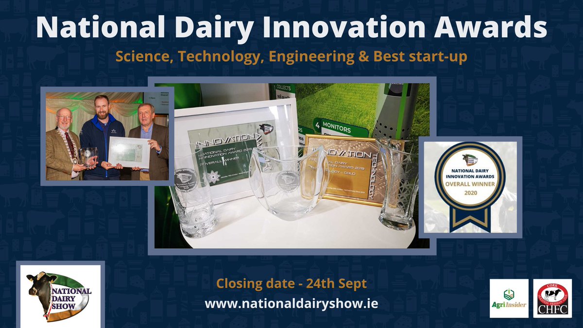 The 10th National Dairy Innovation Awards!

The awards reward a new product or service that has revolutionised some aspect of dairy farming

To apply: email info@agriinsider.ie with subject line 'Innovation Award' for the simple entry application details

Closing date: 4th Sept
