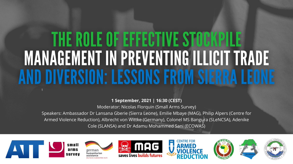 Come join an exchange of lessons learned on stockpile management from Sierra Leone at #CSP7 tomorrow! 

🏠@MAGsaveslives 
💬@lagberie, @GermanyDiplo, @SLANSA_Org, @Centre_AVR, @ECOWASParliamnt  
🎙️our very own @nflorquin 
⏰1 Sep; 16.30 CEST
✅bit.ly/3yvQwkn