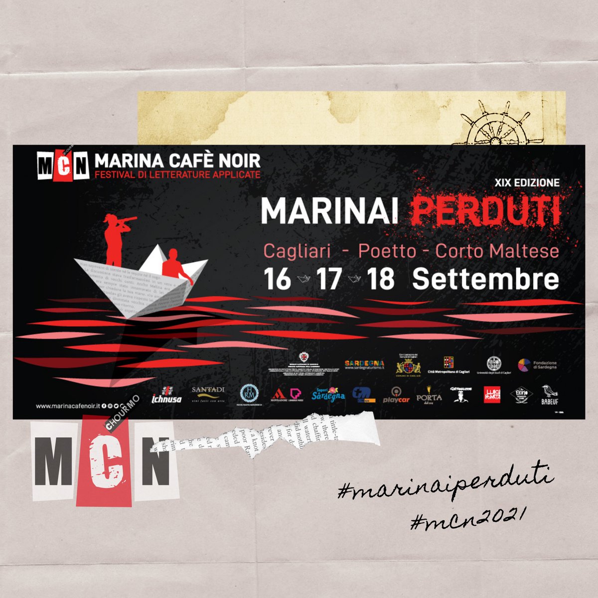 Prima o poi doveva capitare, e questo ci è sembrato davvero l’anno giusto, con un titolo come “Marinai perduti” (omaggio esplicito all’indimenticato Jean-Claude Izzo). Il Marina Cafè Noir approda per la prima volta integralmente al mare di città, il Poetto, al Corto Maltese.