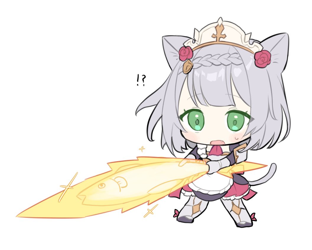 noelle (genshin impact) 1girl animal ears green eyes cat ears tail solo chibi  illustration images