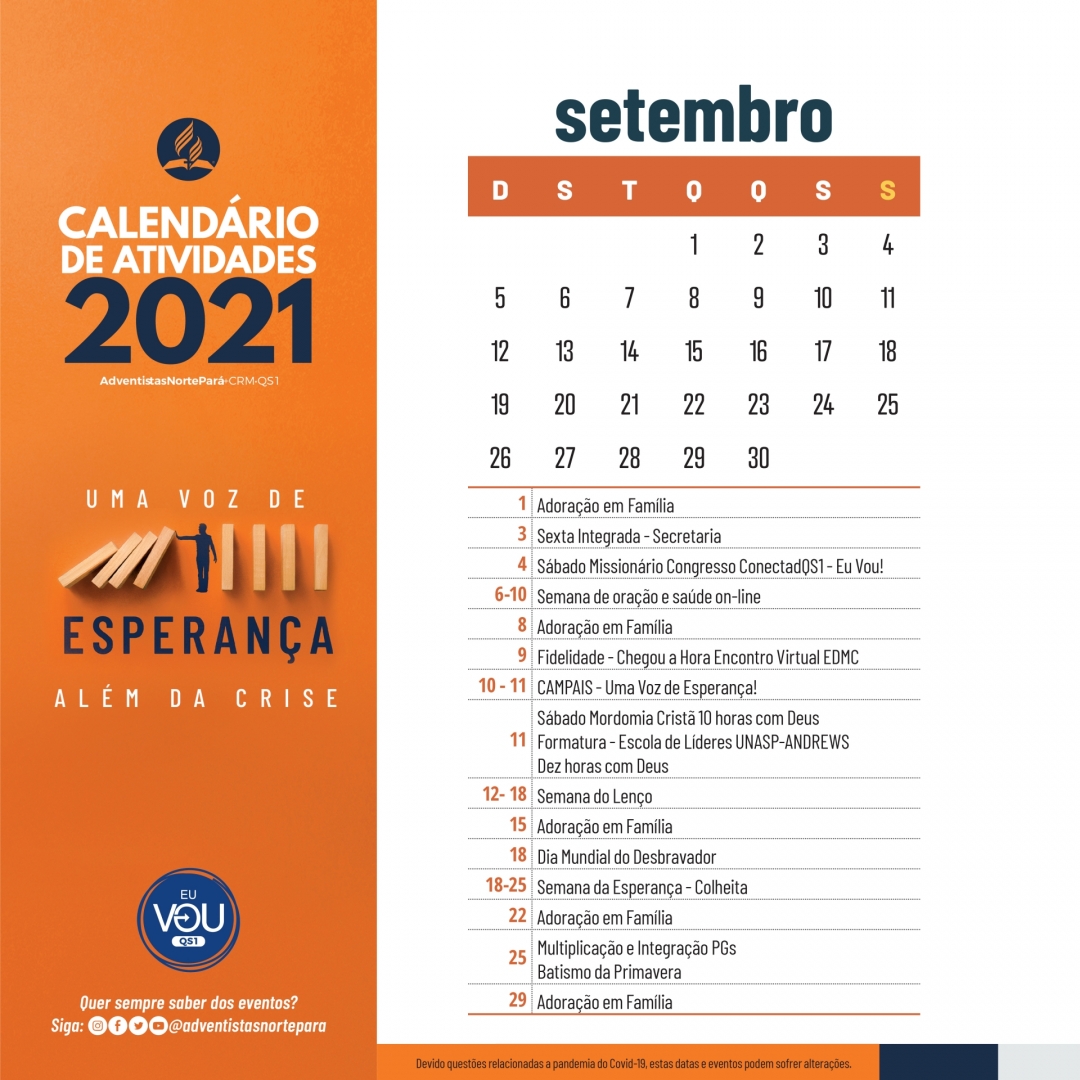 Muitas coisas legais vão acontecer nesse mês, fique atento. Marque alguém para ficar ligado no que vai acontecer. 👇😉

❎Devido questões relacionadas a pandemia do Covid-19, estas datas e eventos podem sofrer alterações.