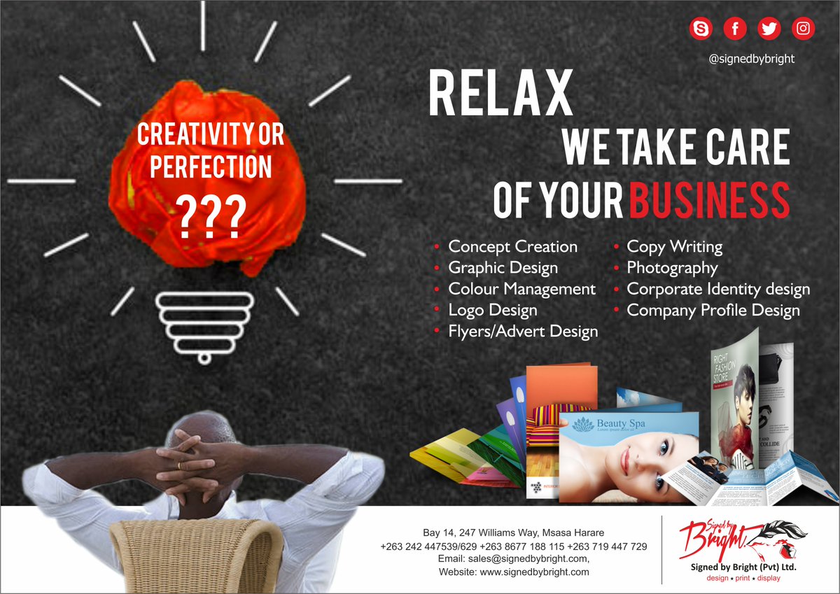 signedbybright's tweet photo. Relax we take care of your Business.
For enquiries contact  us now on 0719447729
or email  sales@signedbybright.com
#signedbybright
#flags 
#conceptcreation
#colourmanagement 
#LogoDesign https://t.co/AIE6b8HYp6
