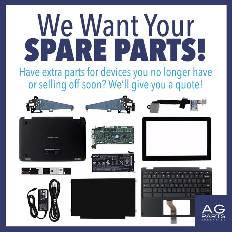 AGPartsEdu's tweet image. We want your spare parts! As part of our technology buyback program, we will now buyback your spare parts. 

Get started by requesting a quote today: agpartseducation.com/technology-buy…

#AGPartsEducation #TechBuyback #EdTech #Chromebooks