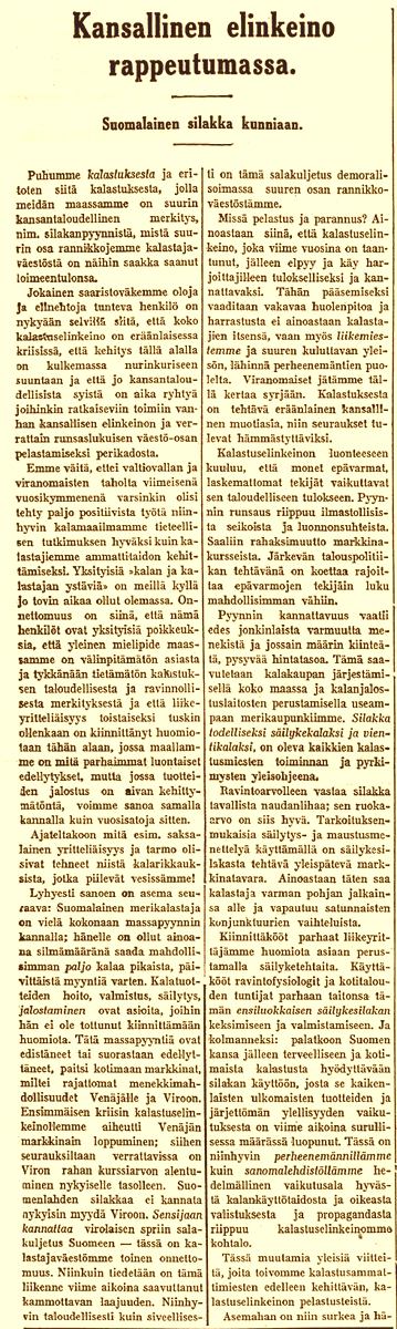 jouko_kokkonen's tweet photo. Suomenlahden silakkaa ei kannata nykyisin myydä Viroon. Sen sijaan kannattaa virolaisen spriin salakuljetus Suomeen, tässä on kalastajaväestömme toinen onnettomuus. Iltalehti 31.8.1921 #Suomi1921 #silakka #Viro #sprii #pirtu #kieltolaki https://t.co/FIGizvWX10