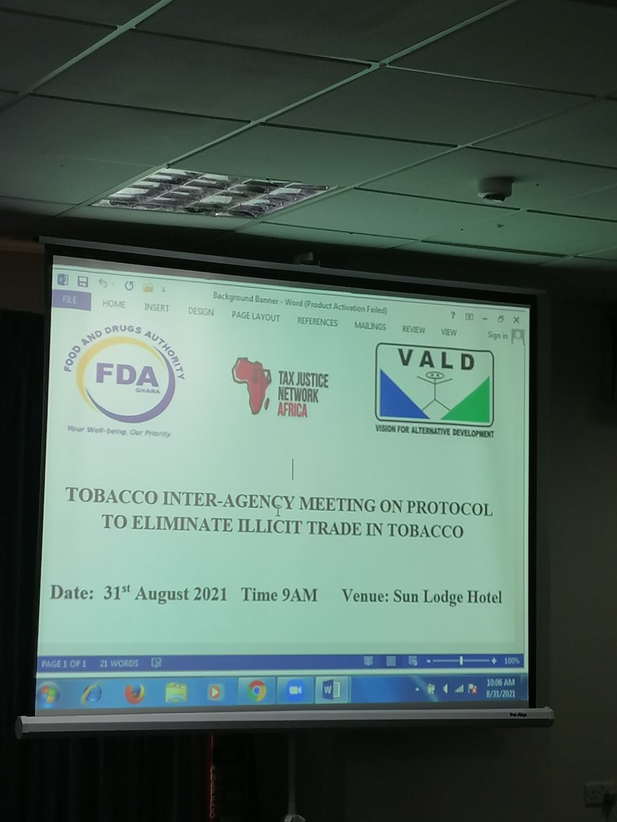 Currently ongoing is the Tobacco Inter-Agency meeting on the Protocol to Eliminate Illicit Trade in Tobacco. It is being facilitated by <a href="/valdghana/">VALDGHANA</a> and the <a href="/fdaghana/">FDAGhana</a> #TJNA #Illicittobacco