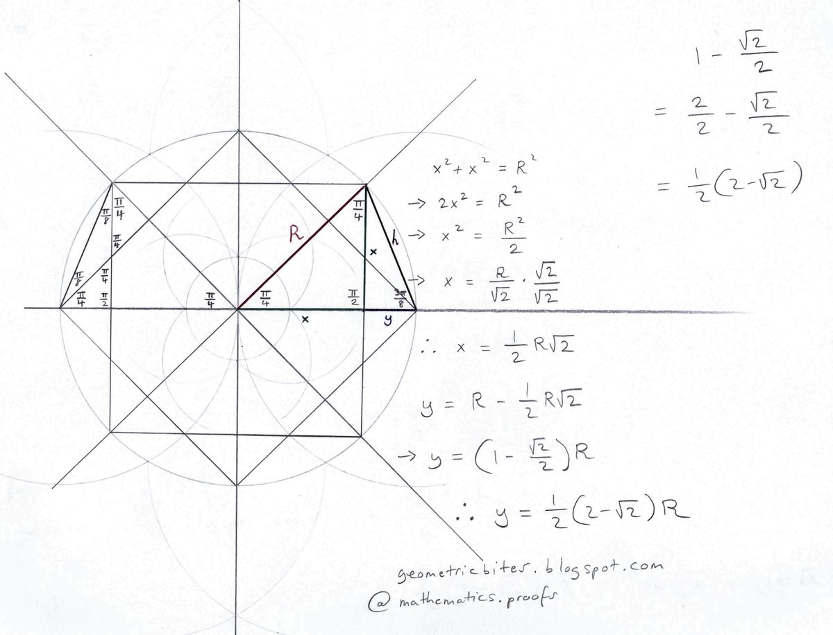 tiago_hands's tweet photo. You can find out how I derived tan((3π)/8), sin((3π)/8) and cos((3π)/8) using geometry and algebra here (full workings): https://t.co/6tODbAResB #geometricbites #algebra #geometry #mathtutorials #geometric #mathematics #math #trigonometry #sohcahtoa https://t.co/GbM94VErTx
