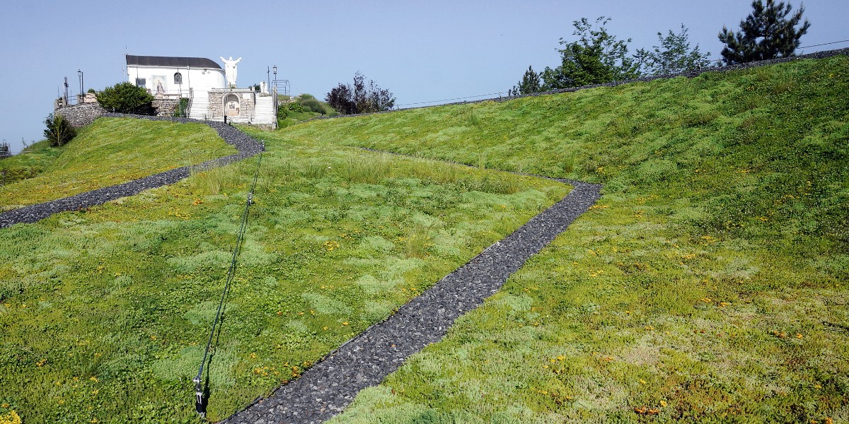 Sempergreen's tweet photo. With a 1,000 m2 green roof including 65 slopes varying from 20° to 60°, the new building of the Sanctuary of Monte Croce in Italy beautifully mimics and adapts to the surrounding mountainous and green landscape. Project of @Climagruen #greenroof #Italy #Montecroce #tettiverdi https://t.co/bUZkKws5IJ
