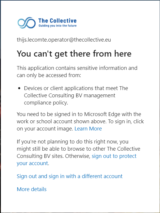 Azure AD Sign-in has failed due to CA policy.