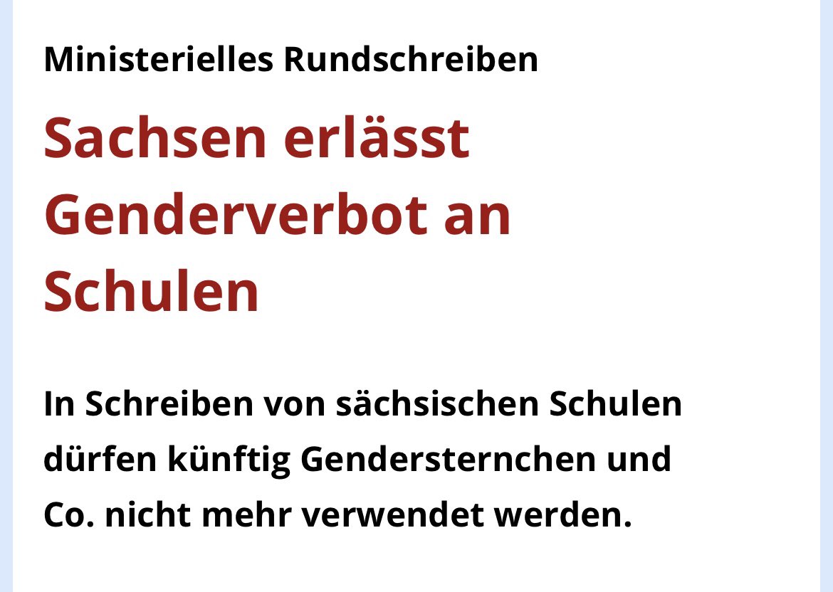 Den Gegnern geschlechtergerechter Sprache ging es offensichtlich nie um die Freiheit, zu sprechen wie man will. Es ging ihnen immer darum, dass alle so sprechen müssen wie sie selbst.

Sprachpolizei sind immer die Anderen! ☝️