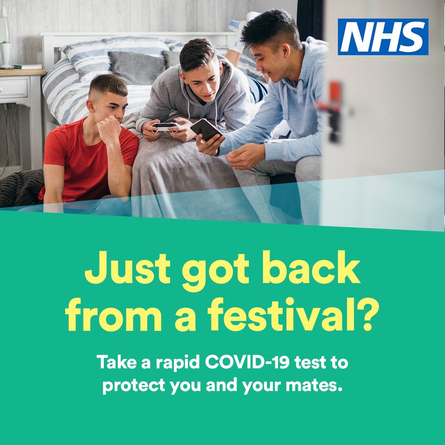 UKHSA_EastMids's tweet image. Just got back from a festival? Take a rapid COVID-19 test to protect you and your mates.

#LetsGetTested