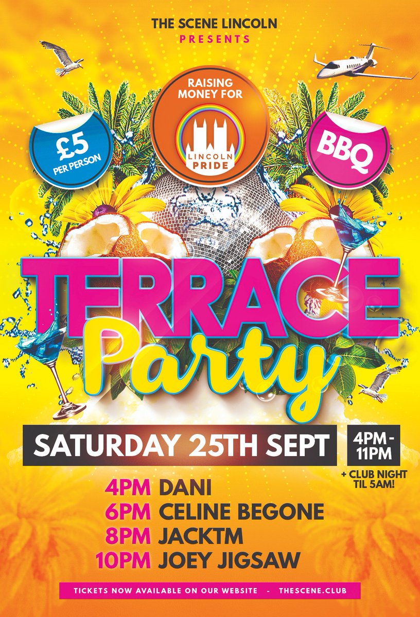 🌴 PRESENTING... THE TERRACE PARTY! 🌴
➡ thescene.club/party ⬅

We may have been unable to go ahead with our main event this year, but that's not to stop us preparing for 2022! Join us &amp; The Scene for Lincoln Pride's first OFFICIAL fundraiser event of 2021!