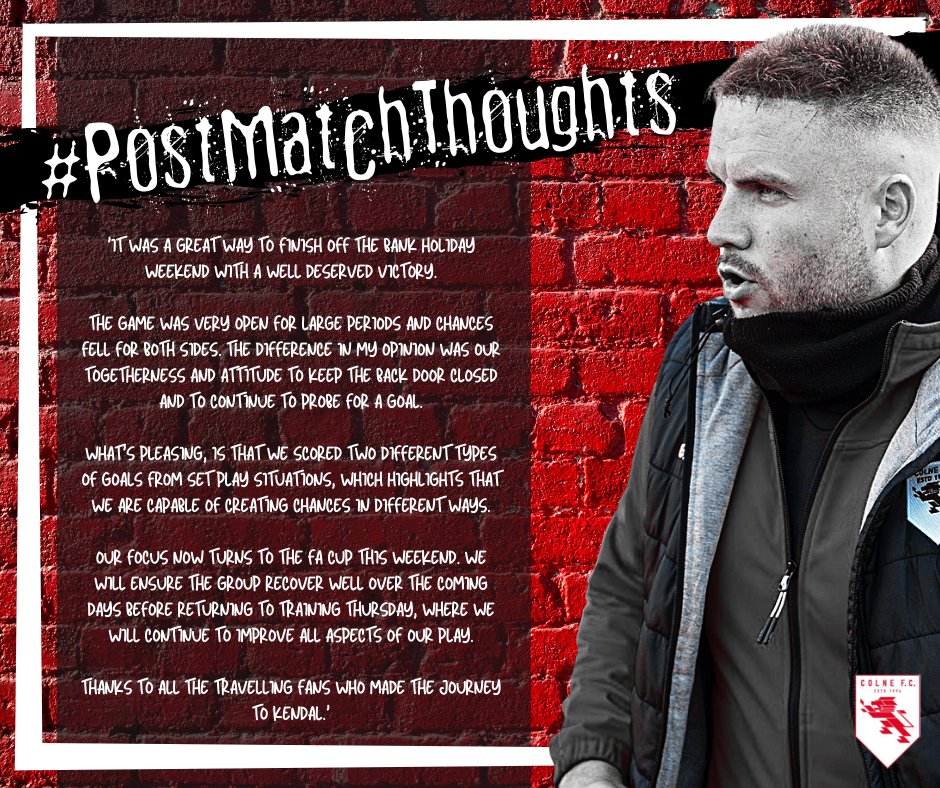 Colne_FC's tweet photo. 💭 Rooney gives his #PostMatchThoughts following our first league victory of the season over @kendaltownfc 💪 https://t.co/21HU5rVdoI