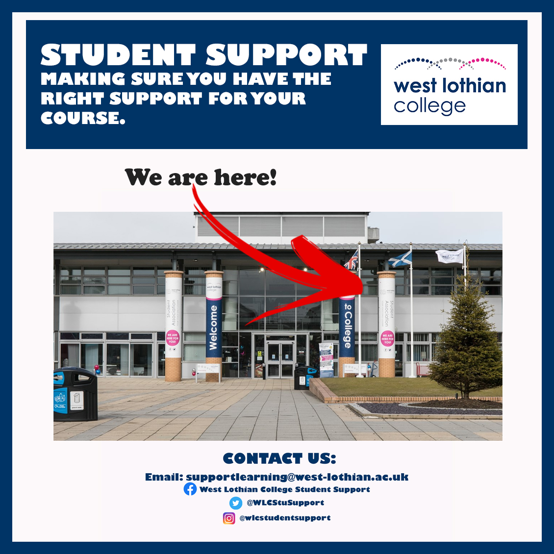 WLCStuSupport's tweet photo. Need to find us? We are located above the Learning Centre… or up the stairs and right from the Campus Café.  #StudentSupport #WLCollege #FindUs https://t.co/eC2sHfl5yL