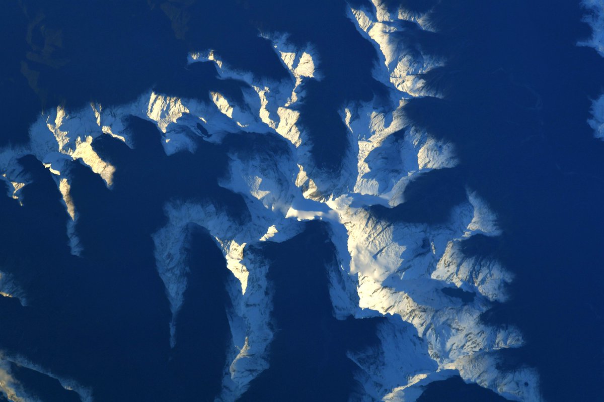 The snow capped mountains of New Zealand from Space Credits: ESA / NASA – T. Pesquet