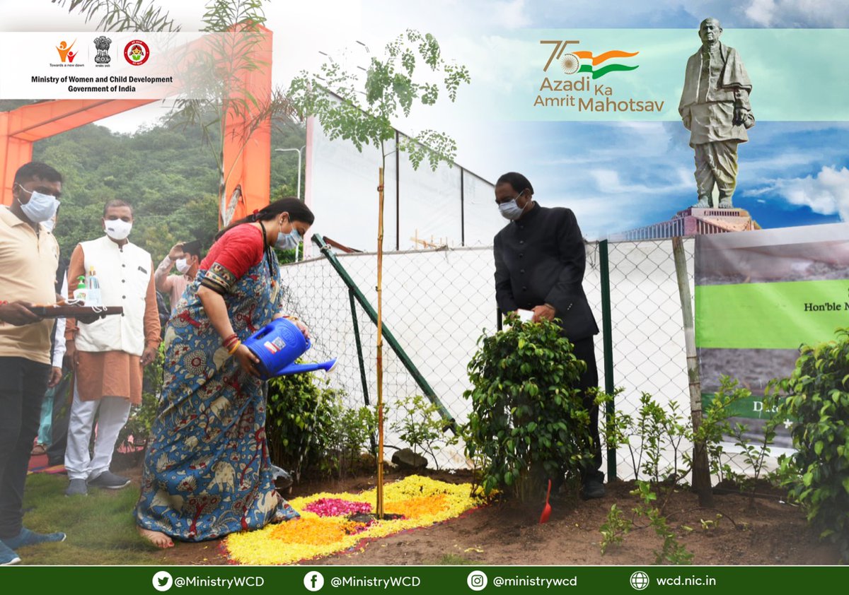 MinistryWCD's tweet photo. As part of the National Conference, Hon’ble Minister, WCD and MOS, WCD along with WCD/ Social Welfare Ministers of other States planted saplings of their region at the "Mahila Evam Bal Sashaktikaran Van", Kevadiya to promote"Ek Bharat Shreshth Bharat”.
#PoshanMaah2021 https://t.co/mRO0UYveVA