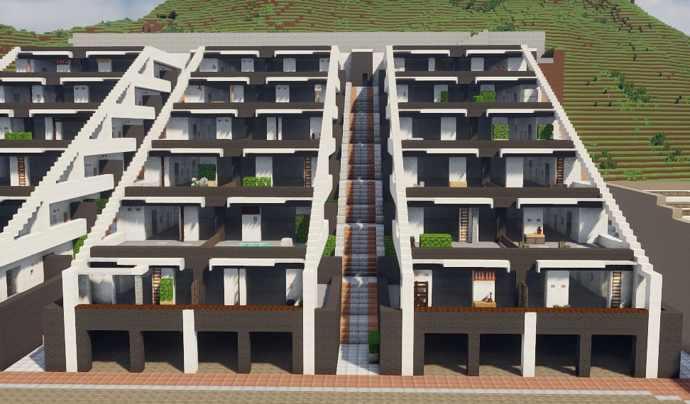 よっしぃ マイクラ建築士 على تويتر 斜面型マンション Minecraft建築コミュ 黒坂市