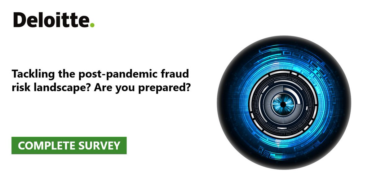 Deloitte UK (@deloitteuk) on Twitter photo Our fraud risk bench marking survey with <a href="/Trowers/">Trowers & Hamlins</a> is now live. What do you think the fraud risk landscape will look like post-pandemic? Take part by clicking the link below. #EconomicCrime
deloi.tt/38u6FMu Our fraud risk bench marking survey with <a href="/Trowers/">Trowers & Hamlins</a> is now live. What do you think the fraud risk landscape will look like post-pandemic? Take part by clicking the link below. #EconomicCrime
deloi.tt/38u6FMu