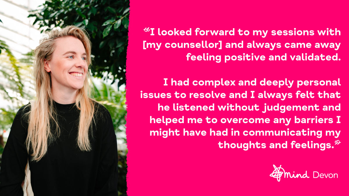 MindDevon's tweet photo. Nic told us that she was made to feel comfortable by her counsellor's "warmth and humanity", which helped her to feel ready to open up and explore what might be causing her mental health problems. https://t.co/ZpveRUcb8d