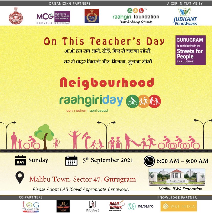 Raahgiri_Fdn's tweet image. It’s baaaaack!
You CAN come because it’s safe. You SHOULD come because it’s fun!
Raahgiri Day returns this Sunday from 6 a.m. to 9 a.m.
Let’s reclaim our streets, as a citizenry.
@gurgaonpolice @MunCorpGurugram @MoHUA_India @WRICitiesIndia @DC_Gurugram
#RaahgiriReturns