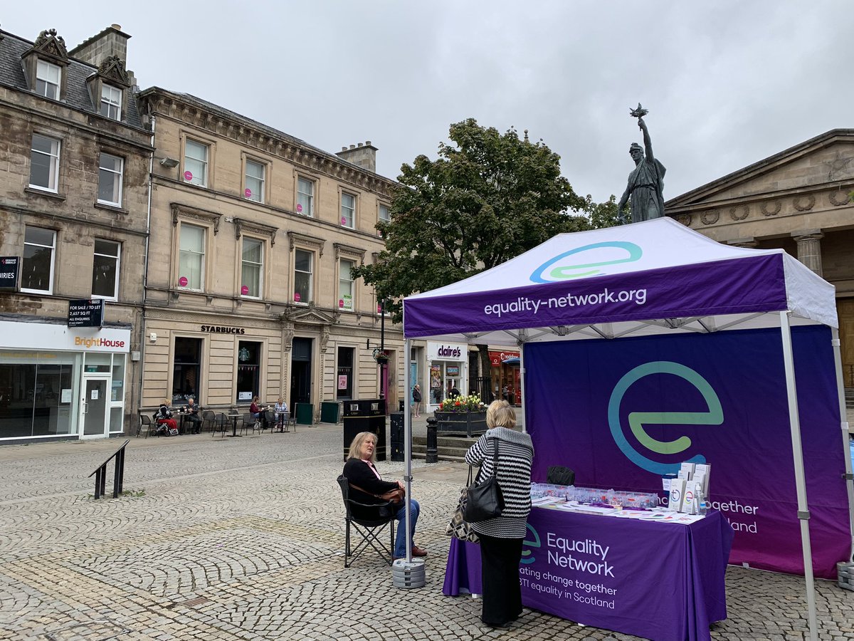 LGBTIScotland's tweet photo. We’ve been so busy chatting to folk we forgot to put some pictures on the socials! We’re here in Elgin until 2pm with our #FurtherOut #LGBTI street stall, come say 👋 🏳️🌈 https://t.co/CW62vhm6l4