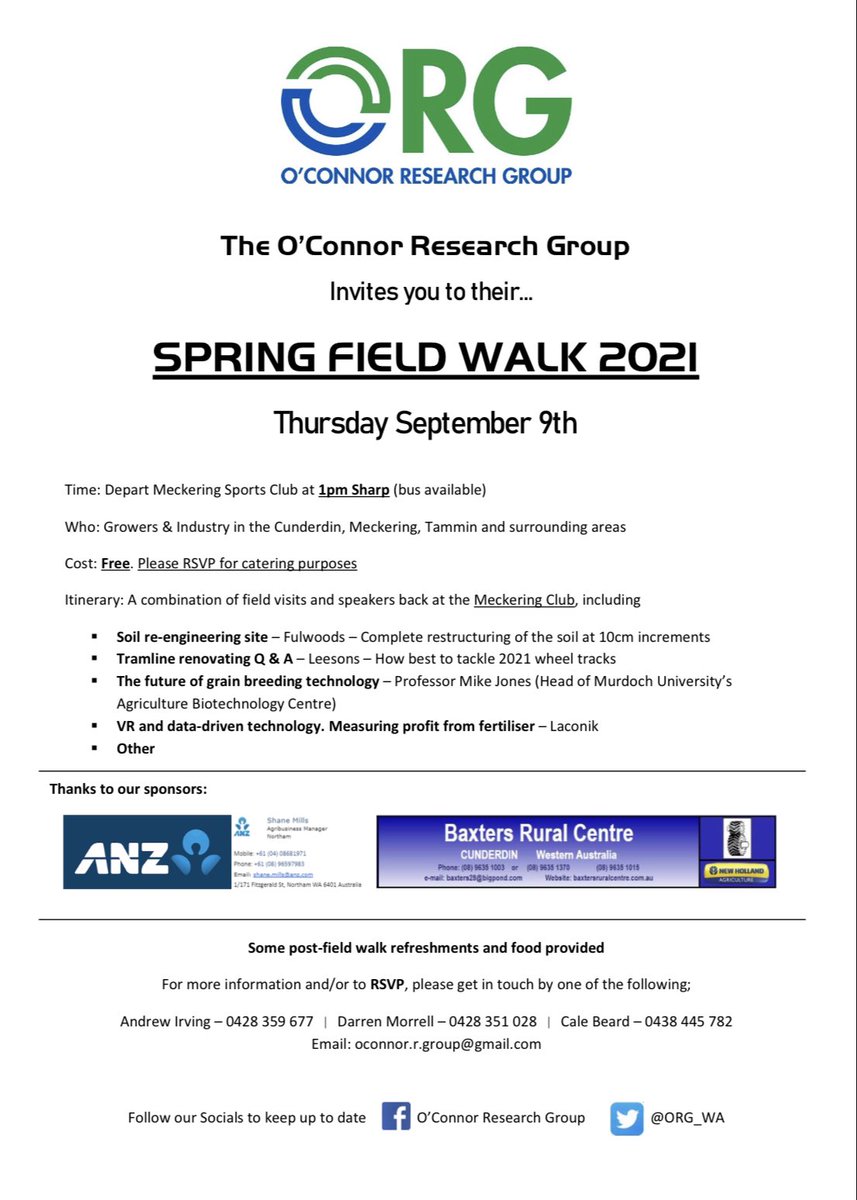 Lock it in, ORG Spring Field Walk on the afternoon of 9th September! Everyone welcome. A combination of interesting field sites and speakers to fill the afternoon. Hope to see you there! Please RSVP by phone/text/email.