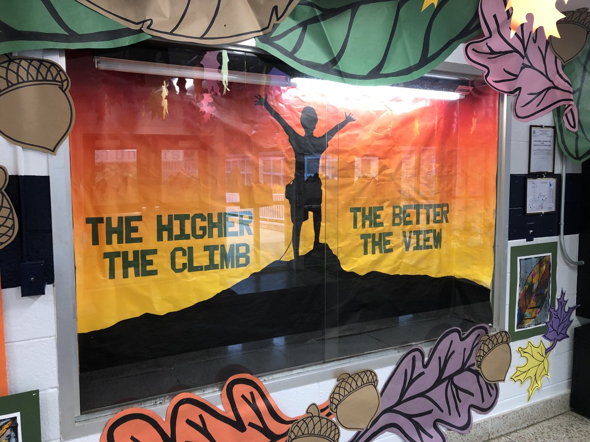 This year's school theme for Shongum is "The higher the climb, the better the view." Our amazing art teacher <a href="/MauraMboucher/">Maura Boucher</a> has a fantastic display to remind our school community of that theme. Day 2, here we come! <a href="/KatherineTThorn/">Katherine Thorn</a> <a href="/mjscott23/">michael scott</a> #RandolphSchools