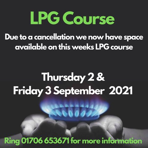 A last minute cancellation has left space on our LPG course this week. Interested in attending - ring 01706 653671 #LPG