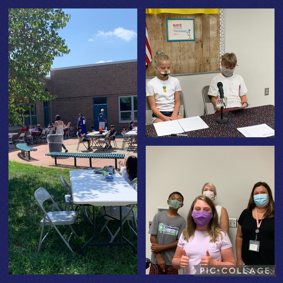 It was a successful first day. We had a Morning announcement crew ready to get started on day one! AND the kids did wonderful with outdoor eating. As we told the kids… we just accomplished something that did not happen last year; we had an in person first day!