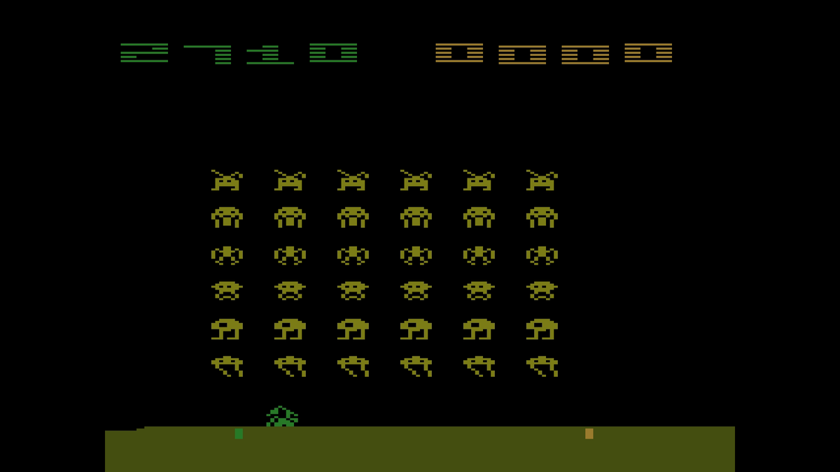 KushikatsuKushi's tweet photo. Today's best score: 12,710
It's fun. I'm looking for how to predict missiles from the bottom aliens, but I haven't found it yet.
Space Invaders. #Retron77 #Atari2600 #RetroGaming https://t.co/qYexYBNool
