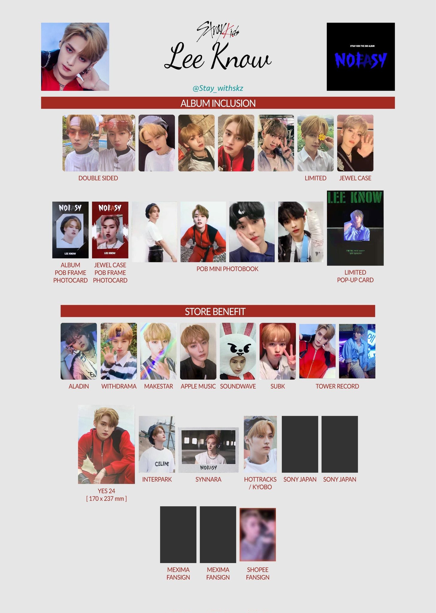 Stray Kids NOEASY Makestar Photocard - Lee Know & Rino Stray
