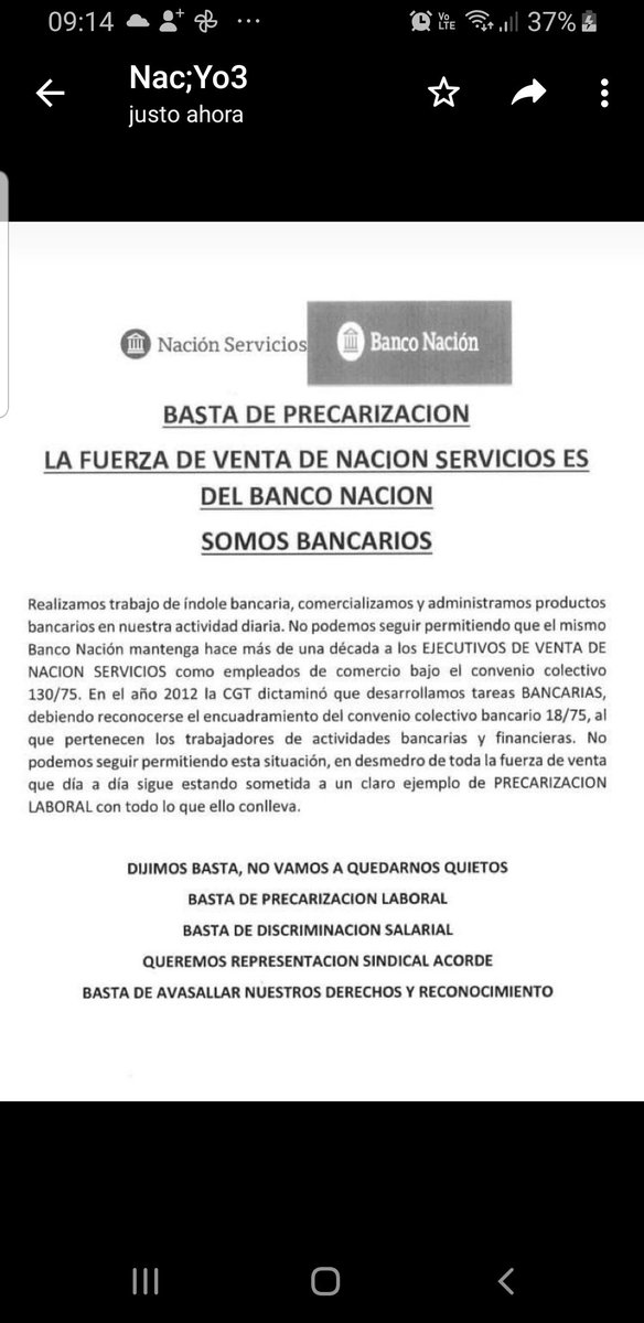 JuvePatricia's tweet photo. Basta de precarización laboral somos bancarios y hacemos tareas bancaria la comisión arbitral de la cgt nos reconoció bancarios y tenemos que ser no ya hace 12 años que estamos esperando https://t.co/KkMvIkoe8v