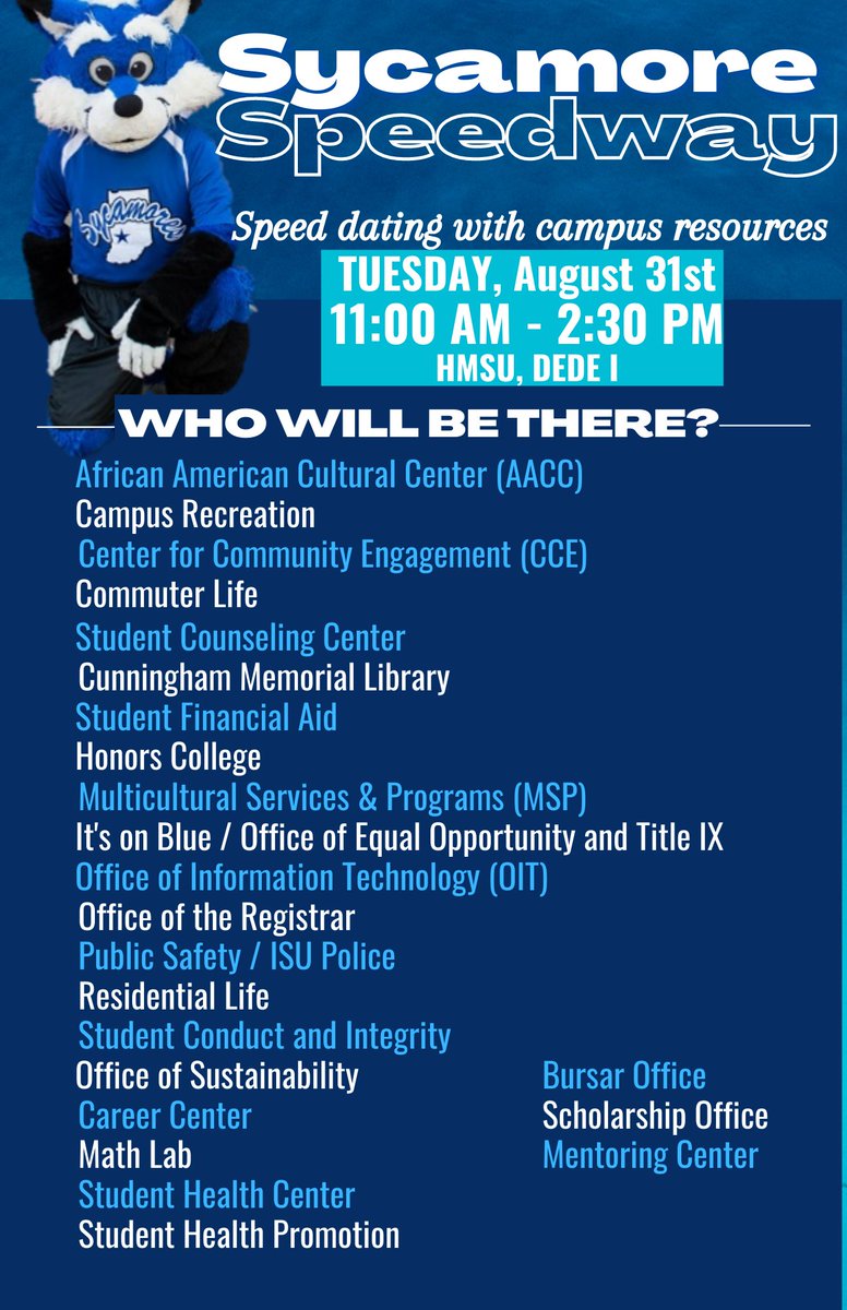 ISU_NSTP's tweet photo. Join us today for Sycamore Speedway! 

11:00 am - 2:30 pm in HMSU, Dede I

#StateWelcome21 https://t.co/dmNugrbhQD