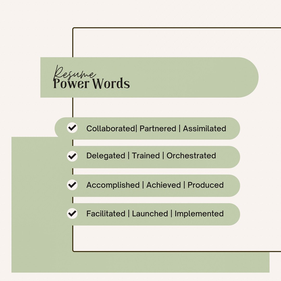 DisneyBritteny's tweet photo. In honor of ‘Resume Writing’ today, here are some of my favorite Resume Power Words!
***Tip: All former positions or roles should be in past tense while your current role should be in present tense***
#careeradvisement #dcp2021 #disneyprogram #DisneyWorld #resumewriting https://t.co/jimnmpIpXx